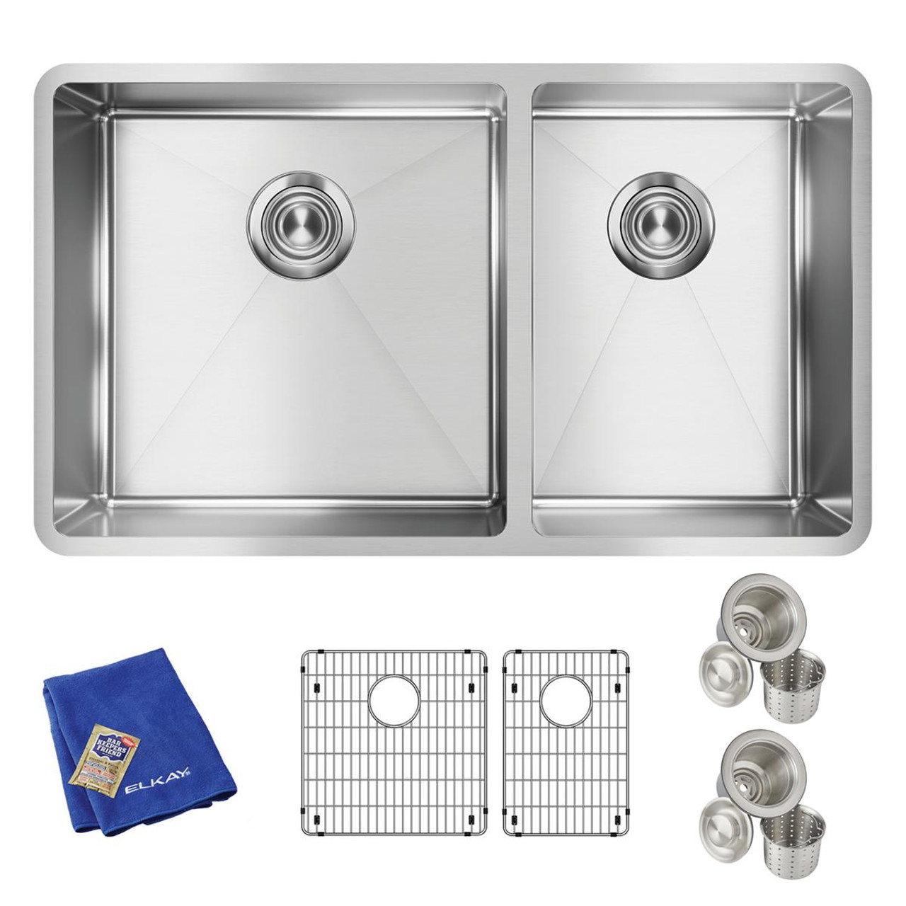 Elkay Crosstown 18 Gauge Stainless Steel 31-1/2" x 18-1/2" x 9" 60/40 Double Bowl Undermount Sink Kit