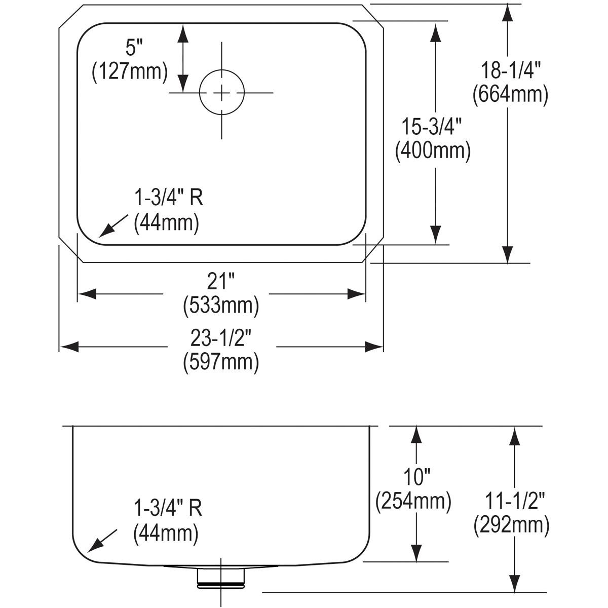 Elkay Lustertone Classic Stainless Steel 23-1/2" x 18-1/4" x 10" Single Bowl Undermount Sink with Perfect Drain