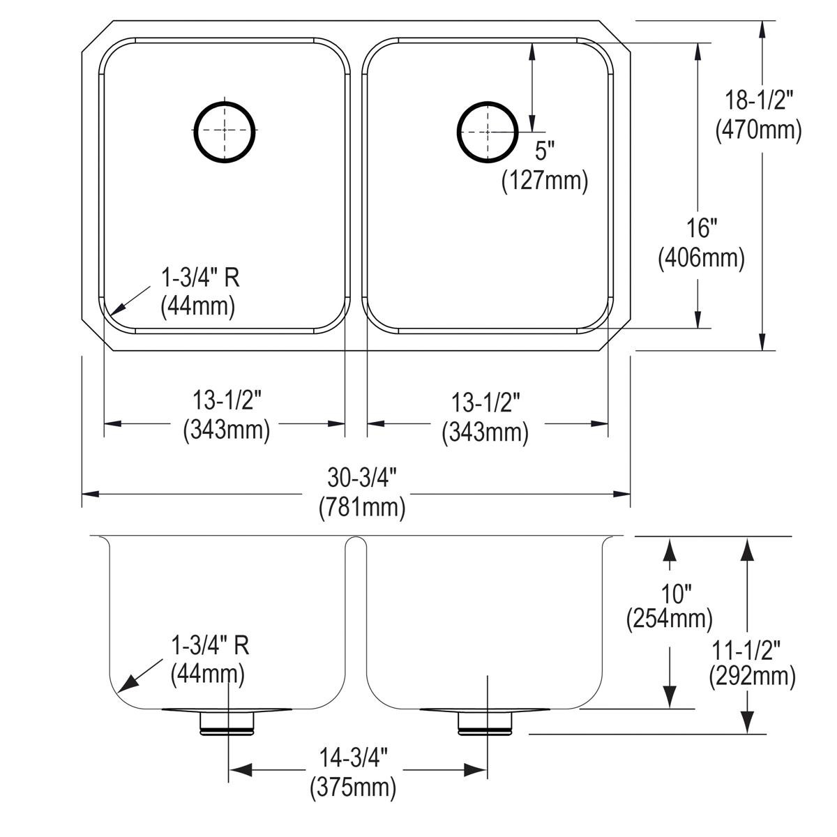 Elkay Lustertone Classic Stainless Steel 30-3/4" x 18-1/2" x 10", Double Bowl Undermount Sink with Perfect Drain