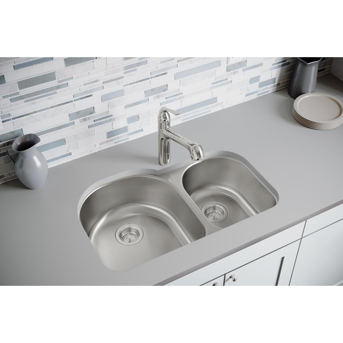 Elkay DXUH3119R Dayton Stainless Steel 31-1/4" x 20" x 8", Offset 60/40 Double Bowl Undermount Sink