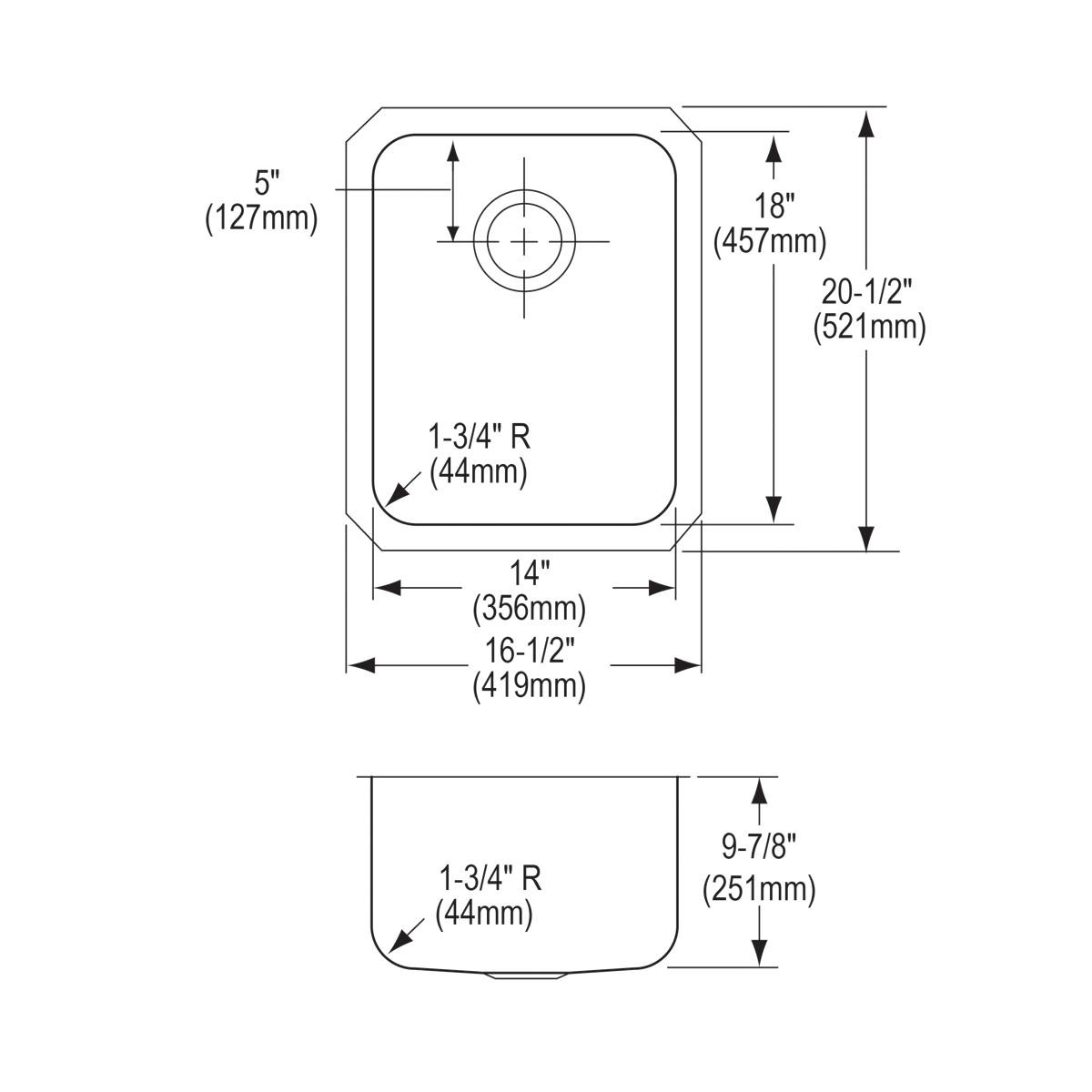 Elkay Lustertone Classic Stainless Steel, 16-1/2" x 20-1/2" x 9-7/8" Single Bowl Undermount Sink