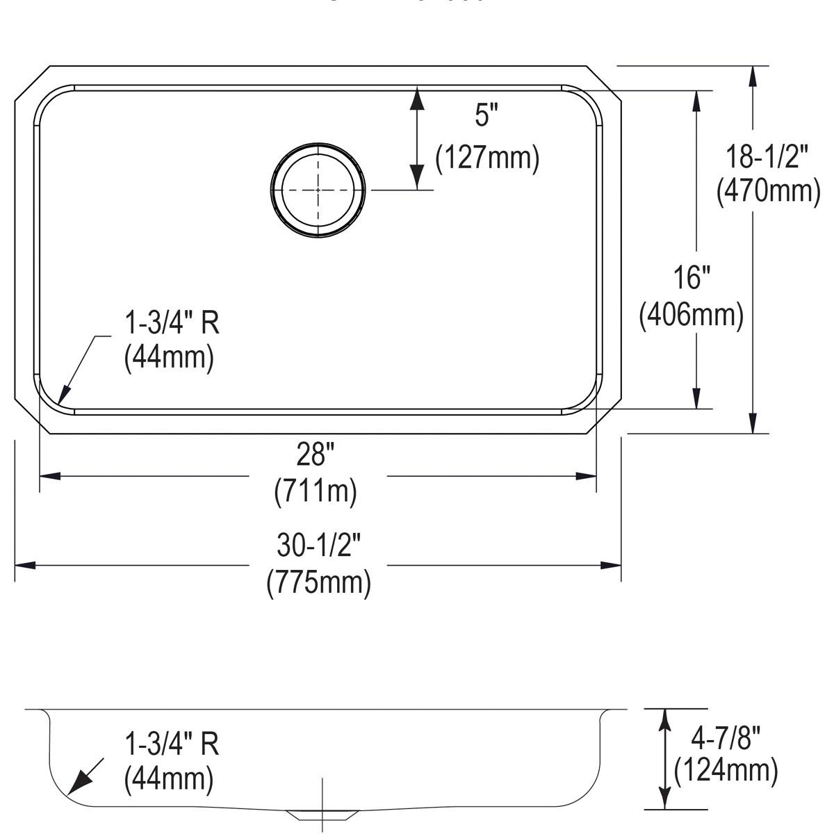 Elkay Lustertone Classic Stainless Steel, 30-1/2" x 18-1/2" x 4-7/8" Single Bowl Undermount ADA Sink