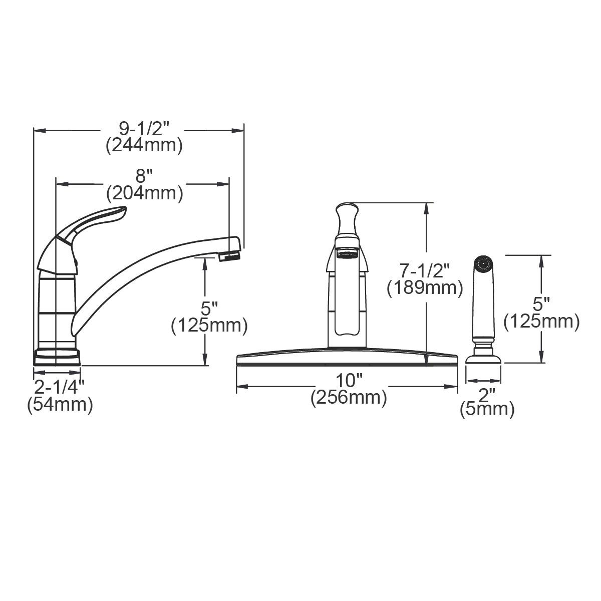 Elkay Everyday Four Hole Deck Mount Kitchen Faucet with Lever Handle and Side Spray and Deck Plate/Escutcheon Chrome
