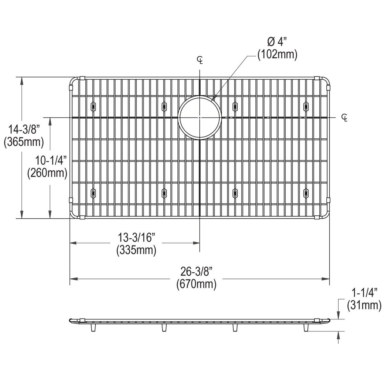 Elkay Crosstown Stainless Steel 26-3/8" x 14-3/8" x 1-1/4" Bottom Grid