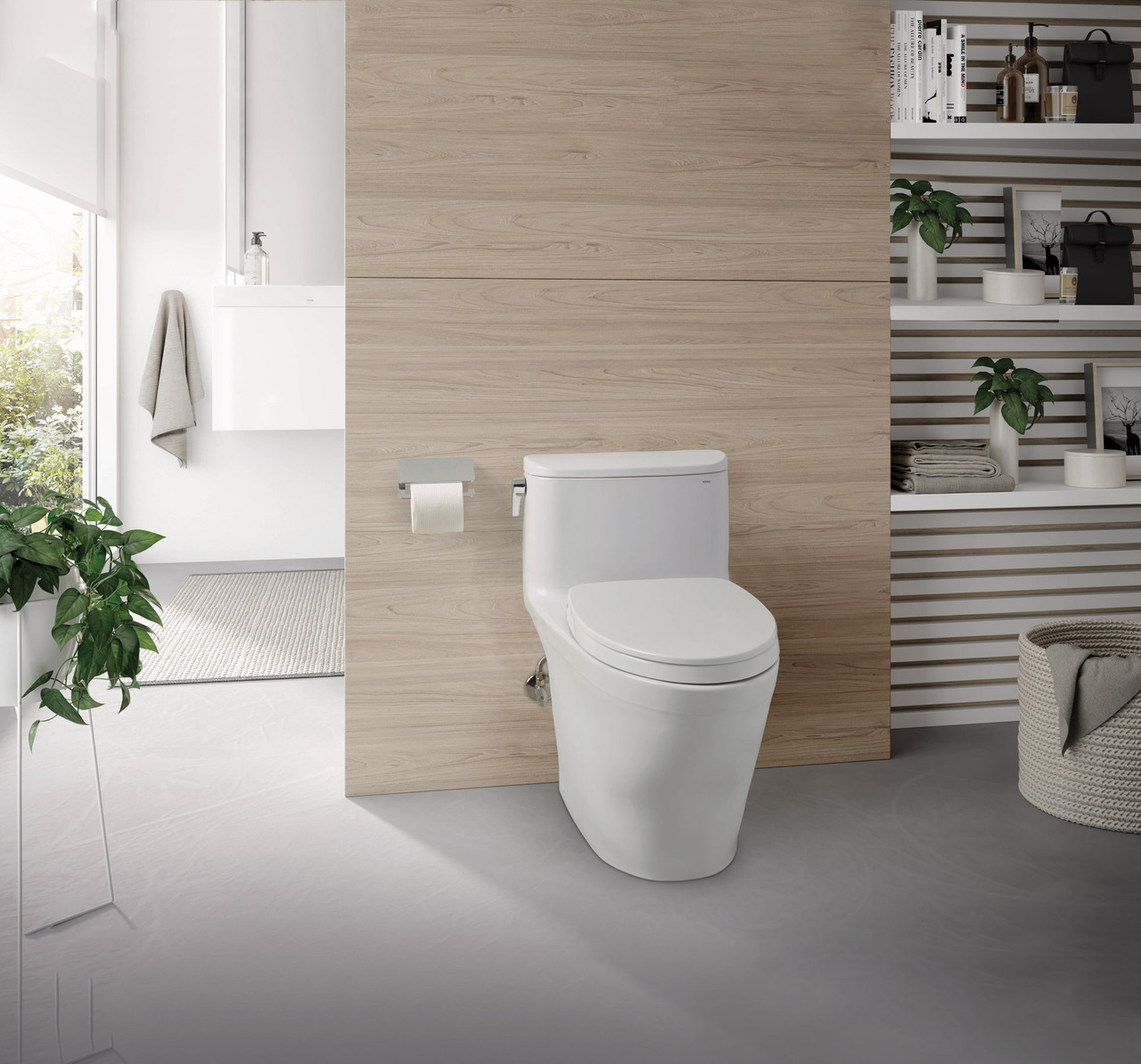 Toto Nexus 1G One Piece Elongated Auto Flush Washlet+ Ready Universal Height Toilet with CEFIONTECT 1.0 GPF with SS124 SoftClose Seat in Cotton White