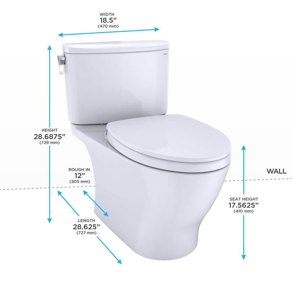 Toto Nexus Two Piece Elongated Auto Flush Washlet+ Ready Universal Height Toilet with CEFIONTECT 1.28 GPF with SS124 SoftClose Seat in Cotton White
