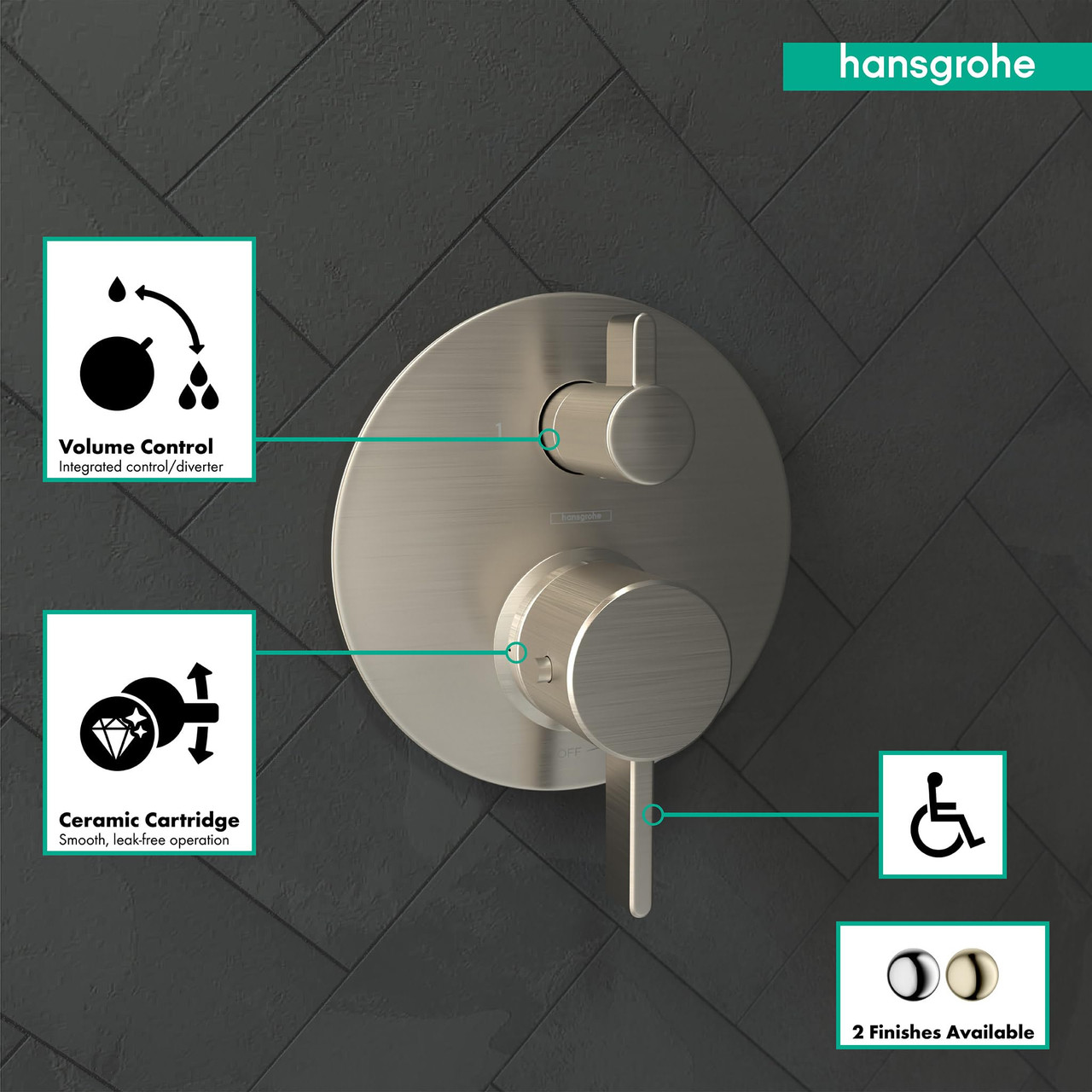Hansgrohe 04231820 Ecostat Thermostatic Trim S with Volume Control and Diverter in Brushed Nickel