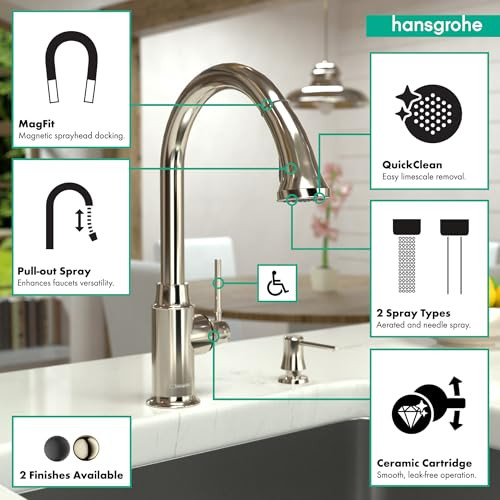 Hansgrohe 04215830 Talis C High Arc Kitchen Faucet, 2-Spray Pull-Down, 1.75 GPM in Polished Nickel