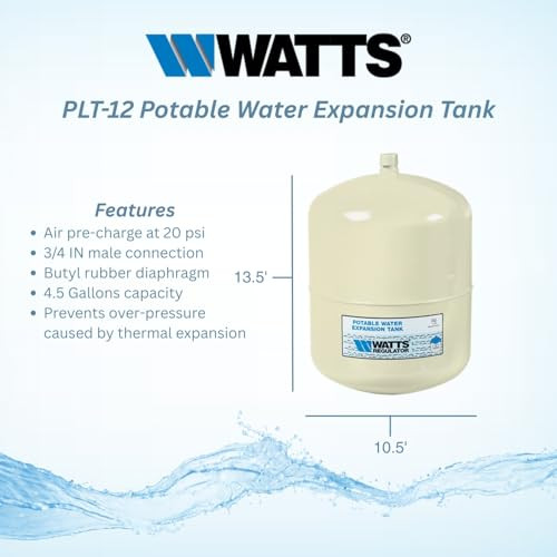 Watts 0067371 PLT-12 Potable Water Expansion Tank, 4.5 Gallon Tank