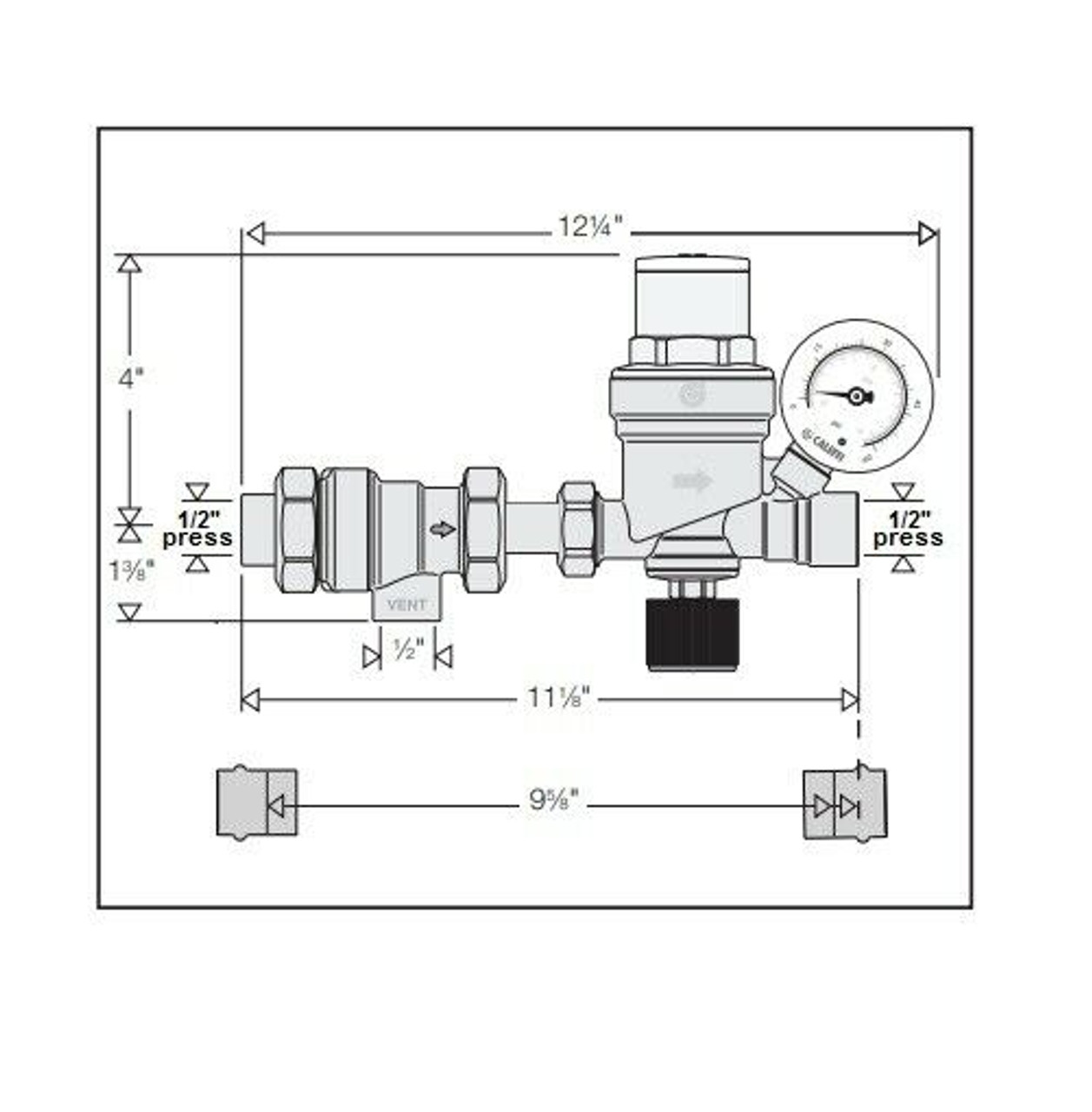Caleffi 573016A COMBO AutoFill 1/2" Press X 1/2" Press w/ Pressure gauge ASSE 1012