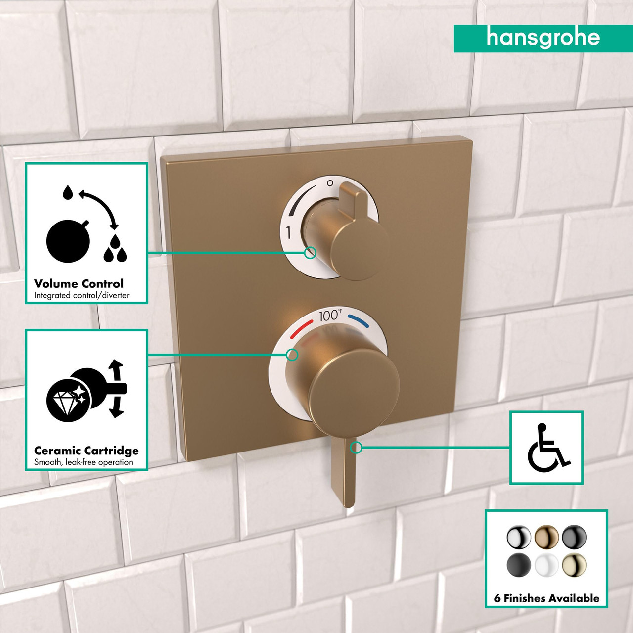 Hansgrohe 15712141 Ecostat Thermostatic Trim with Volume Control in Brushed Bronze