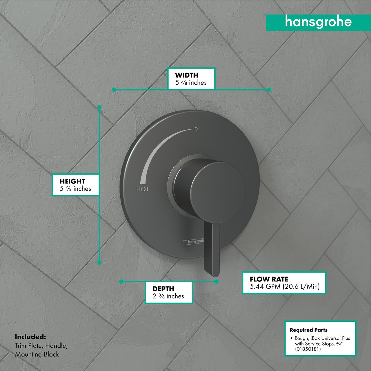 Hansgrohe 15739341 Ecostat S Pressure Balance Trim in Brushed Black Chrome