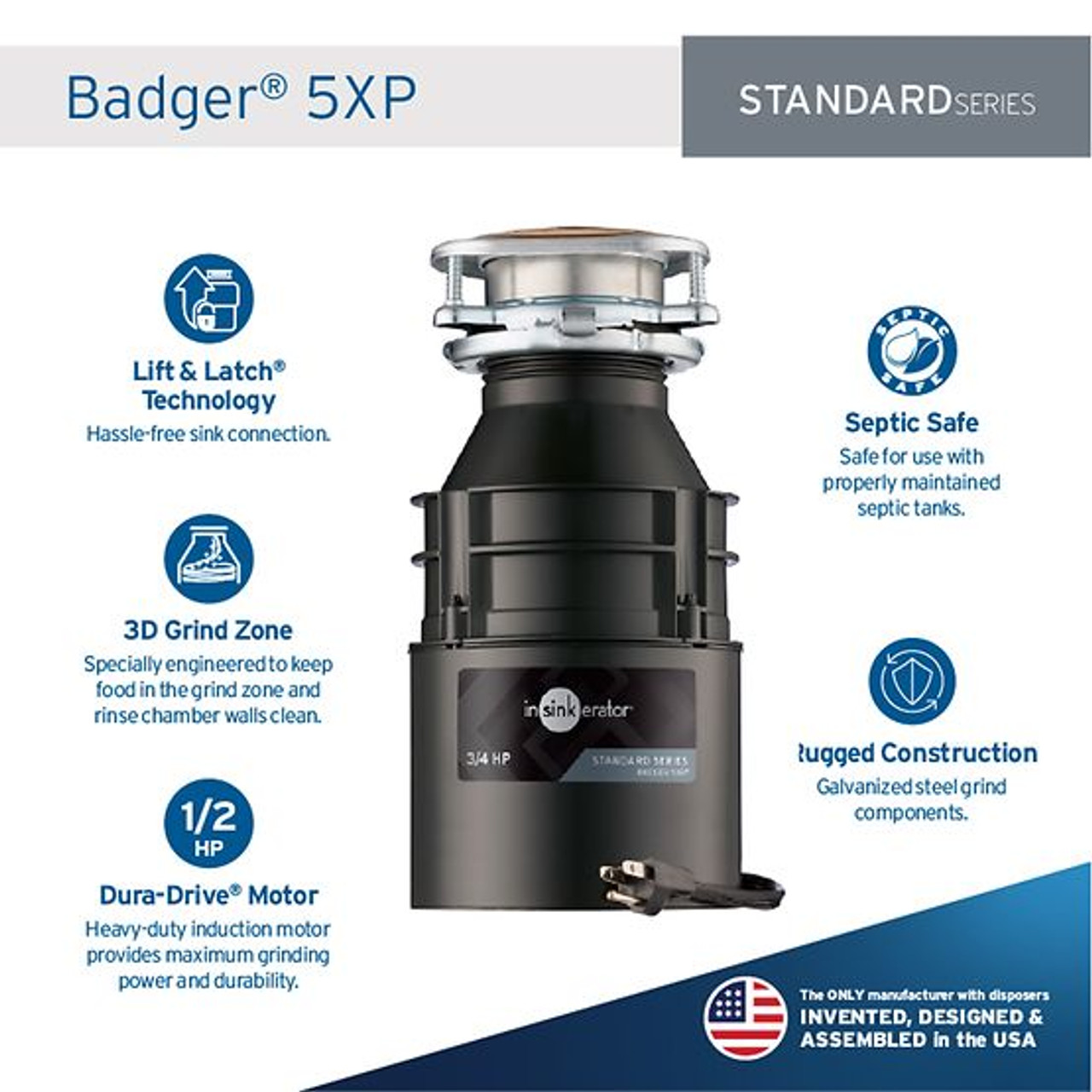 InSinkErator Badger 5XP Garbage Disposal, 3/4 HP