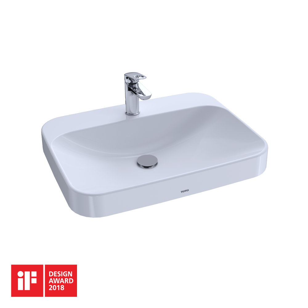 Toto Arvina Rectangular 23" Vessel Bathroom Sink with CeFiONtector Single Hole Faucets, Cotton White - LT416G#01