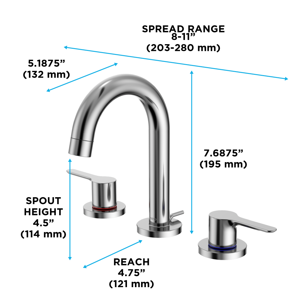 Toto LB Two Handle Widespread 1.2 GPM Bathroom Sink Faucet, Polished Chrome - TLS01201U#CP