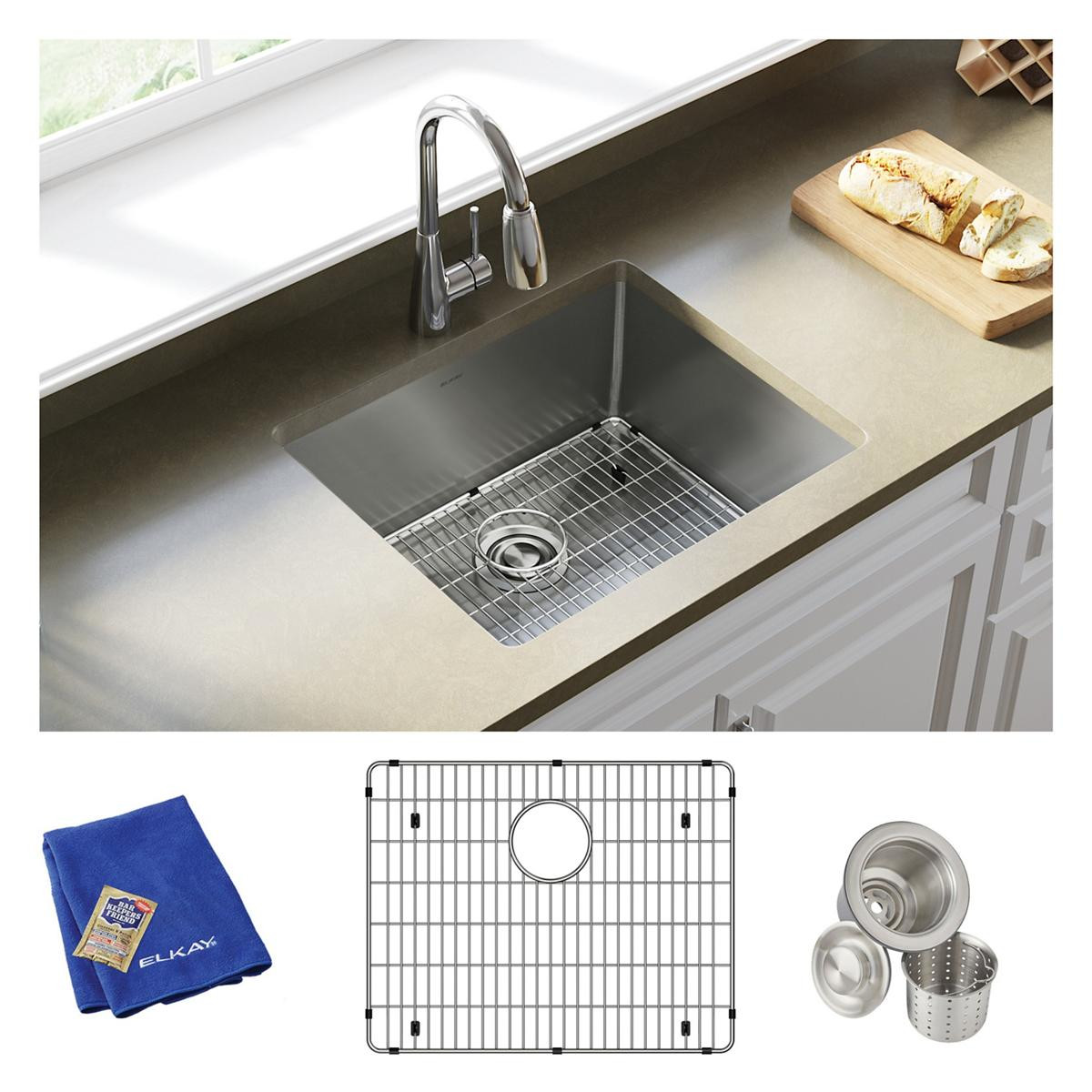 Elkay Crosstown 18 Gauge Stainless Steel 22-1/2" x 18-1/2" x 9" Single Bowl Undermount Sink Kit