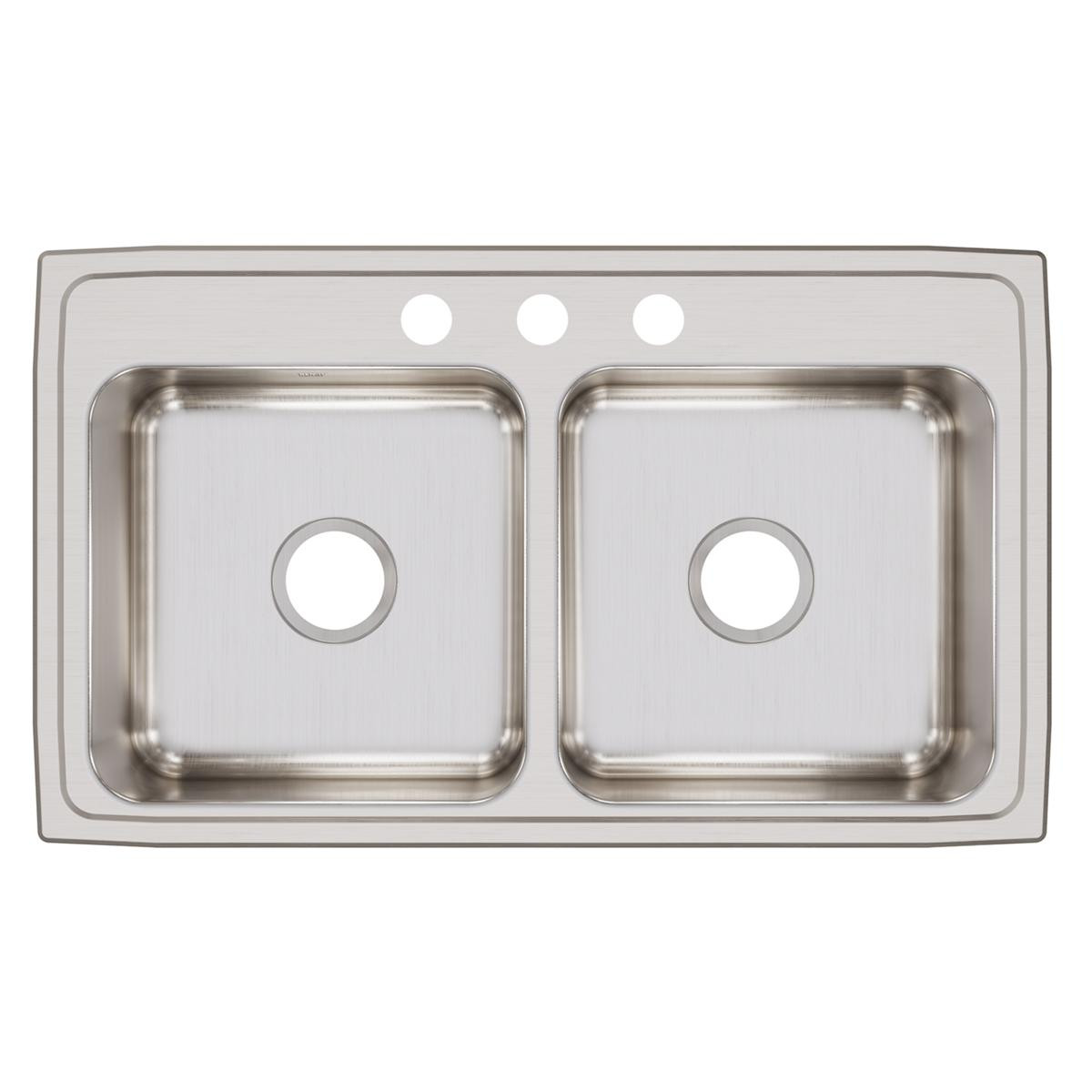 Elkay Lustertone Classic Stainless Steel 33" x 19-1/2" x 7-5/8", 3-Hole Equal Double Bowl Drop-in Sink