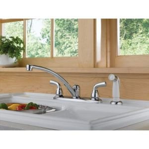 Delta Foundations B2410LF Two Handle Kitchen Faucet with Spray in Chrome Finish