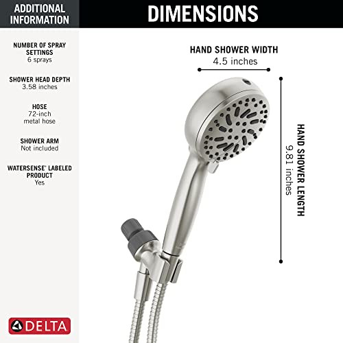 Delta Universal Showering Components 75740SN 6-Setting Hand Shower with Cleaning spray in Spotshield Brushed Nickel Finish