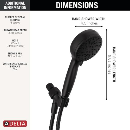 Delta Universal Showering Components 75740BL 6-Setting Hand Shower with Cleaning spray in Matte Black Finish