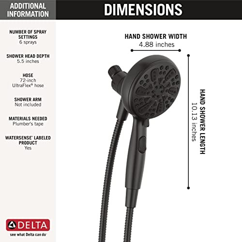 Delta Universal Showering Components 75609BL 6-Setting SureDock Magnetic Hand Shower in Matte Black Finish