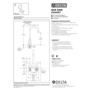 Delta Foundations B28910LF Two Handle Bar / Prep Faucet in Chrome Finish