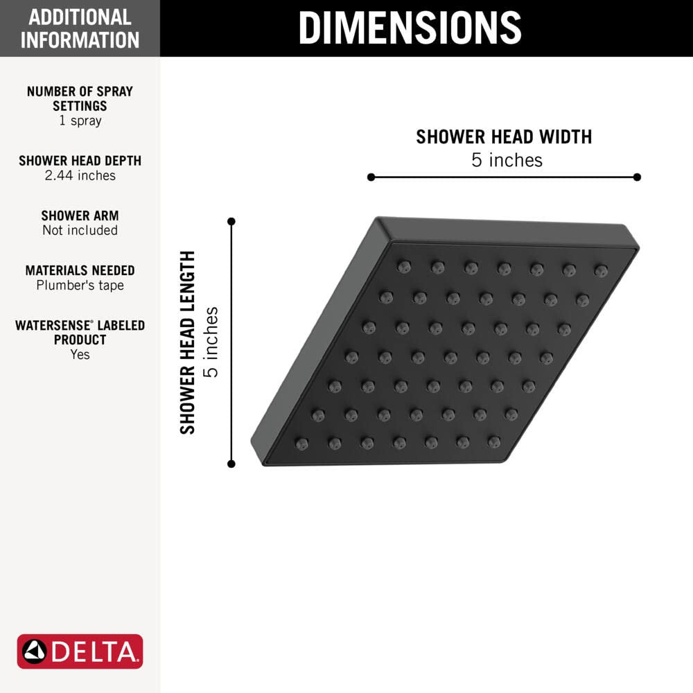 Delta Modern RP101846BL Square Shower Head in Matte Black Finish