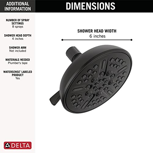 Delta Universal Showering Components 75898CBL 8-Setting Shower Head in Matte Black Finish