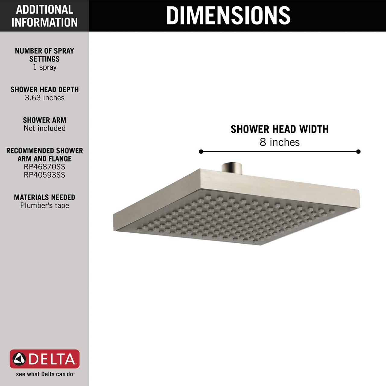 Delta Universal Showering Components RP50841SS Single-Setting Raincan Shower Head in Stainless Finish
