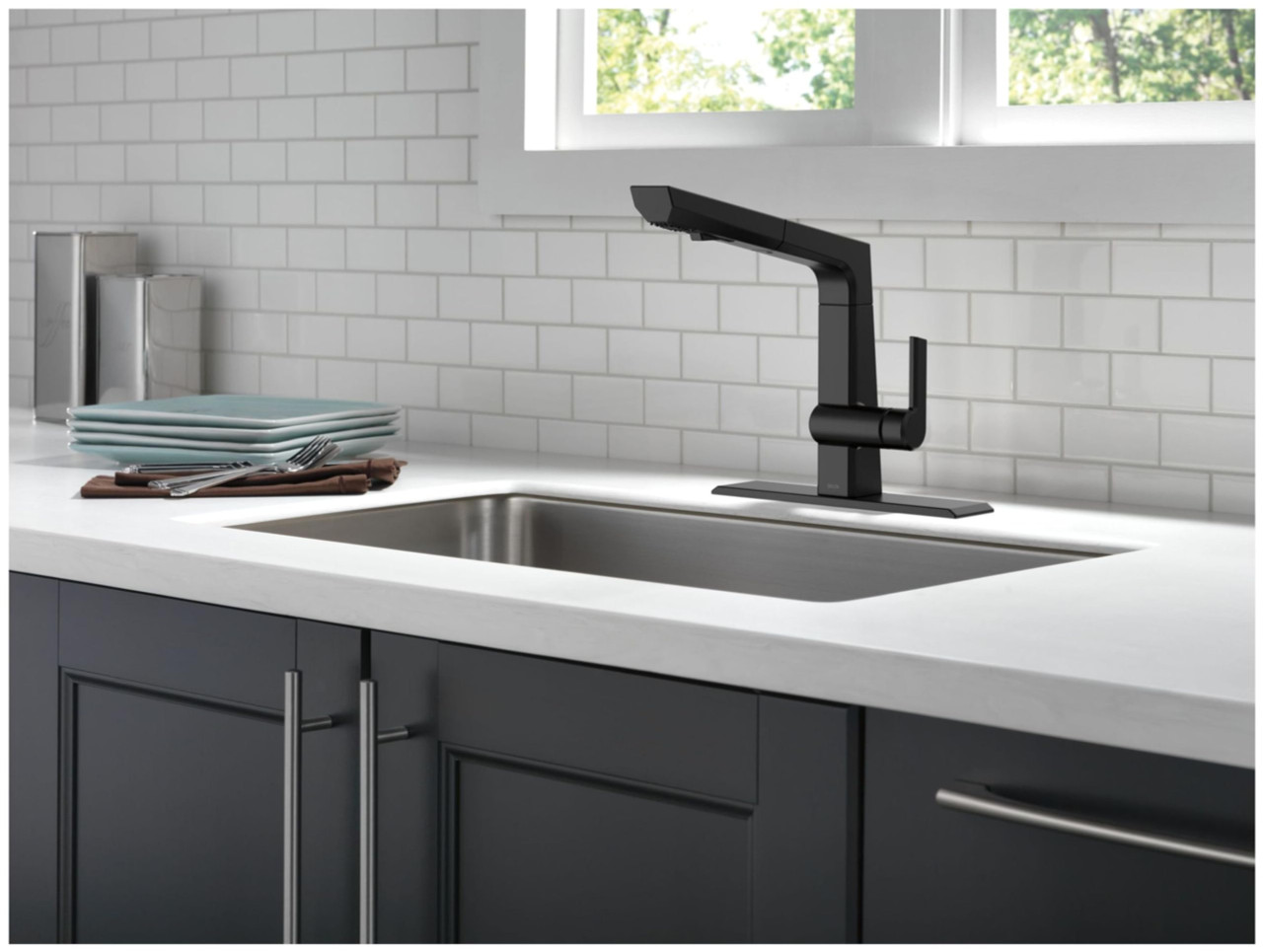 Delta Pivotal RP92233AR 8 Inch Escutcheon, Gasket Studs and Mounting Hardware in Arctic Stainless Finish