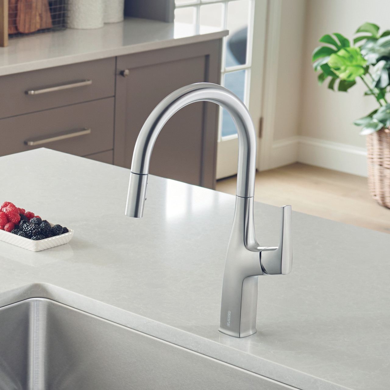 Blanco 442678: Rivana Collection Pull-Down Kitchen Faucet 1.5 GPM - PVD Steel