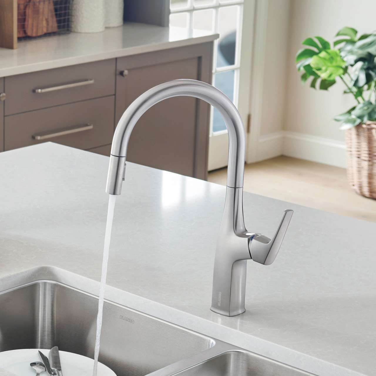 Blanco 442678: Rivana Collection Pull-Down Kitchen Faucet 1.5 GPM - PVD Steel