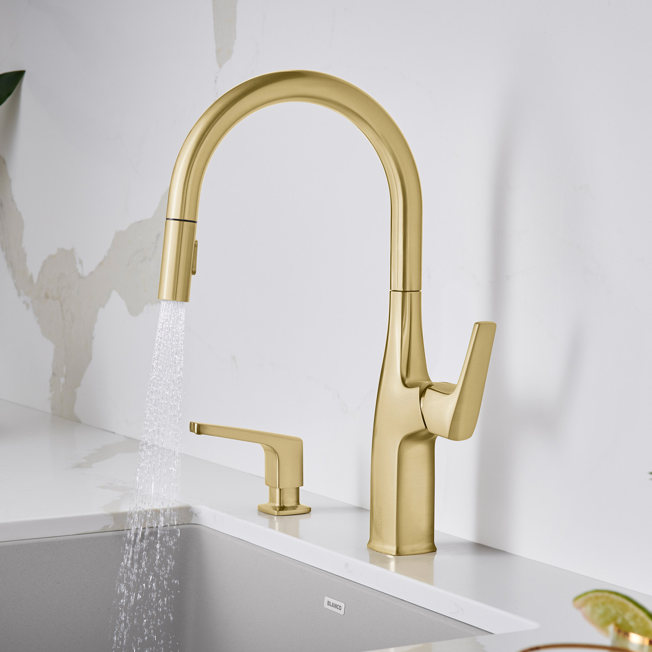 Blanco 442985: Rivana Collection Pull-Down Kitchen Faucet 1.5 GPM - Satin Gold