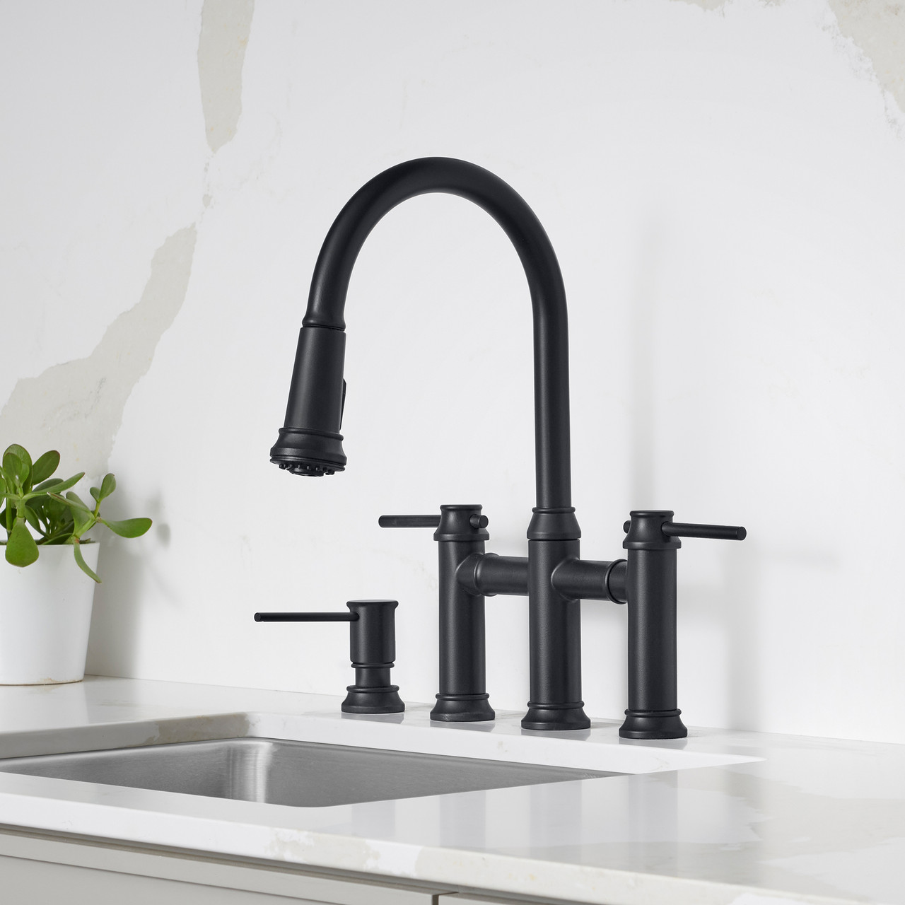 Blanco 443024: Empressa Collection Pull-Down Bridge Faucet 1.5 GPM - Matte Black