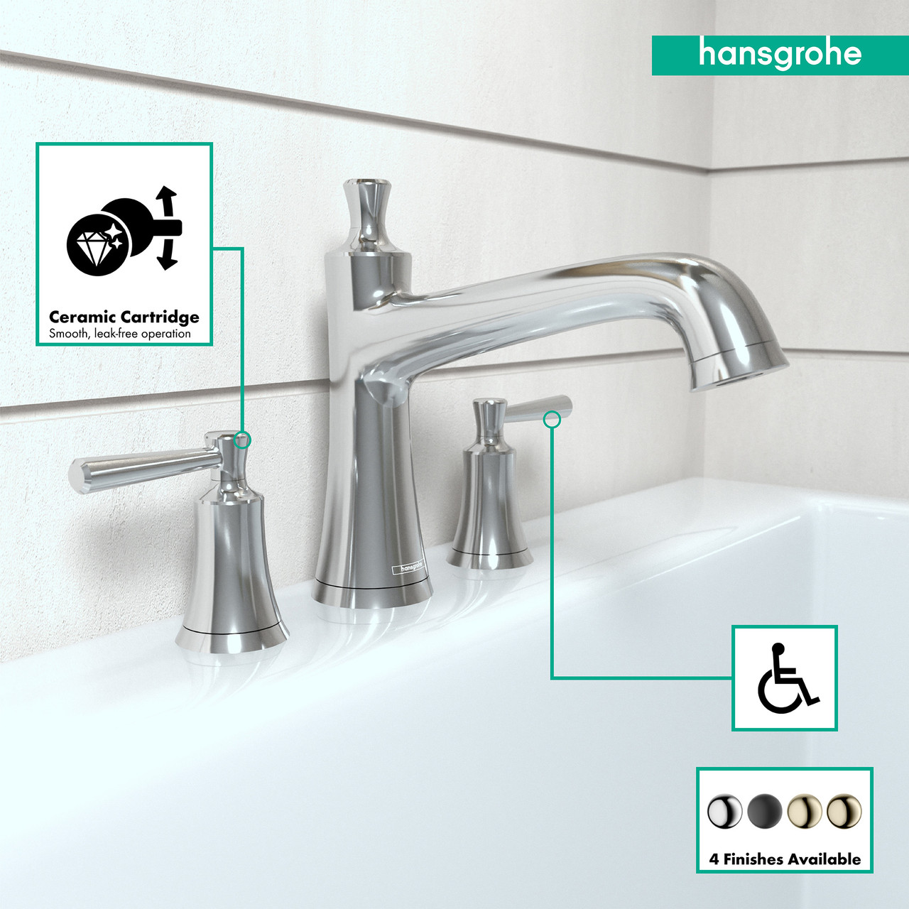 Hansgrohe 04776000 Joleena 3-Hole Roman Tub Set Trim in Chrome