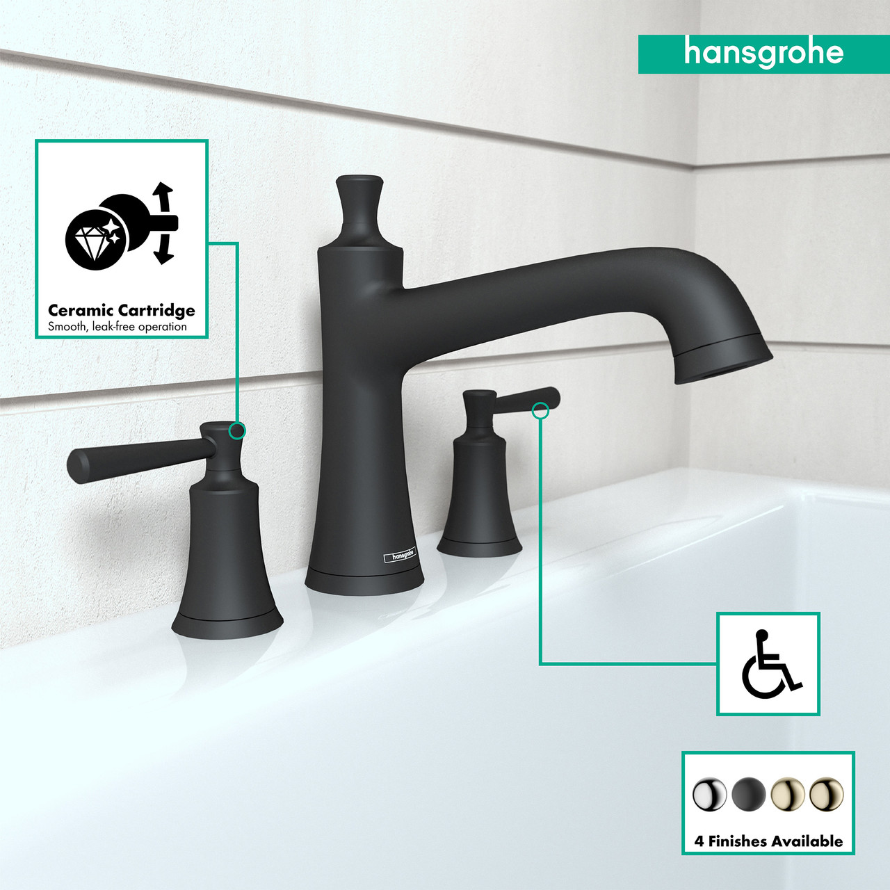 Hansgrohe 04776670 Joleena 3-Hole Roman Tub Set Trim in Matte Black