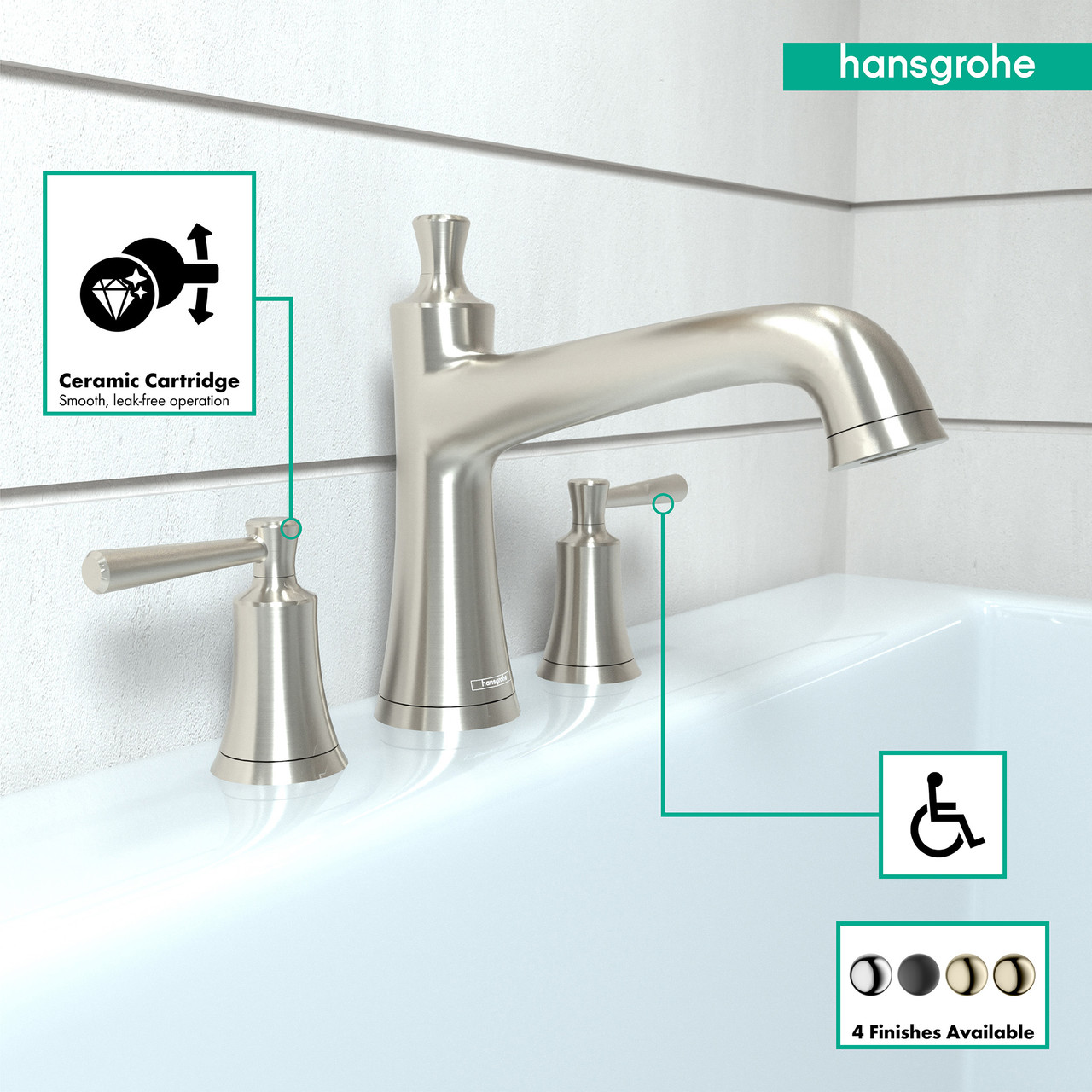 Hansgrohe 04776820 Joleena 3-Hole Roman Tub Set Trim in Brushed Nickel