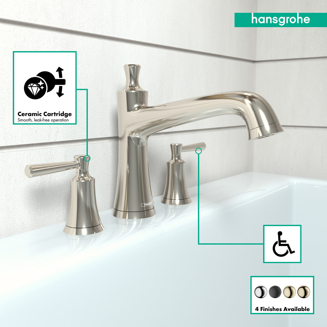 Hansgrohe 04776830 Joleena 3-Hole Roman Tub Set Trim in Polished Nickel