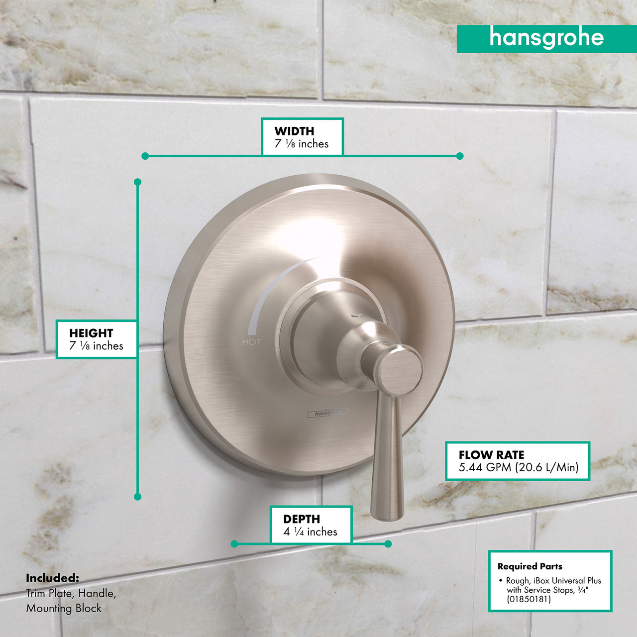 Hansgrohe 04779820 Joleena Pressure Balance Trim in Brushed Nickel