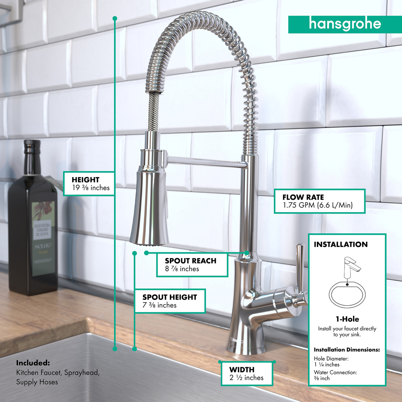 Hansgrohe 04792000 Joleena Semi-Pro Kitchen Faucet, 2-Spray, 1.75 GPM in Chrome