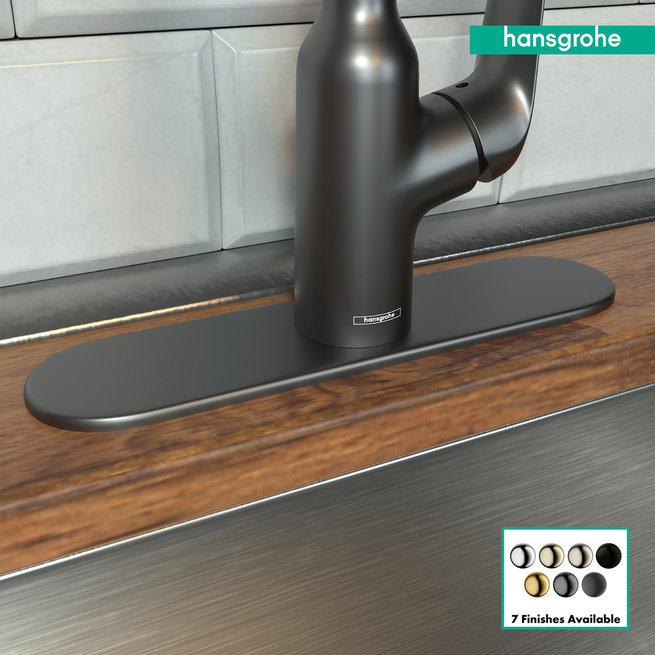 Hansgrohe 14019341 Base Plate for Single-Hole Kitchen Faucets, 10" in Brushed Black Chrome