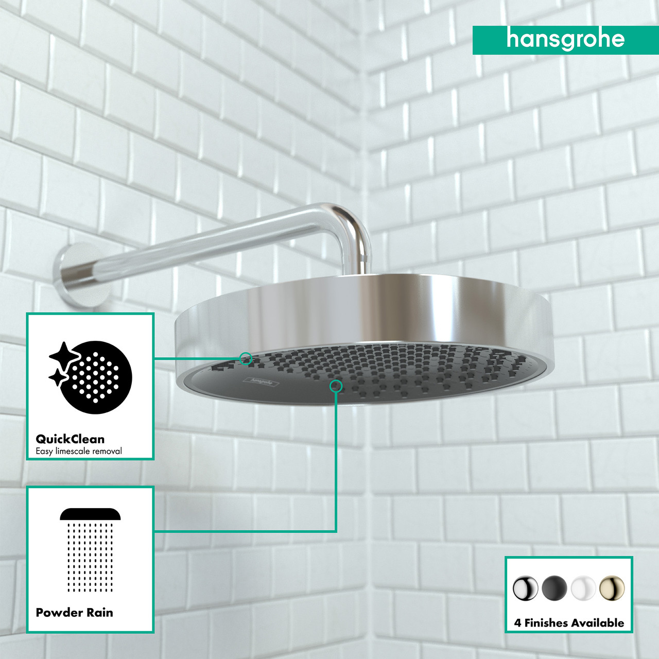 Hansgrohe 26228001 Rainfinity Shower Head 250 1-Jet, 2.5 GPM in Chrome