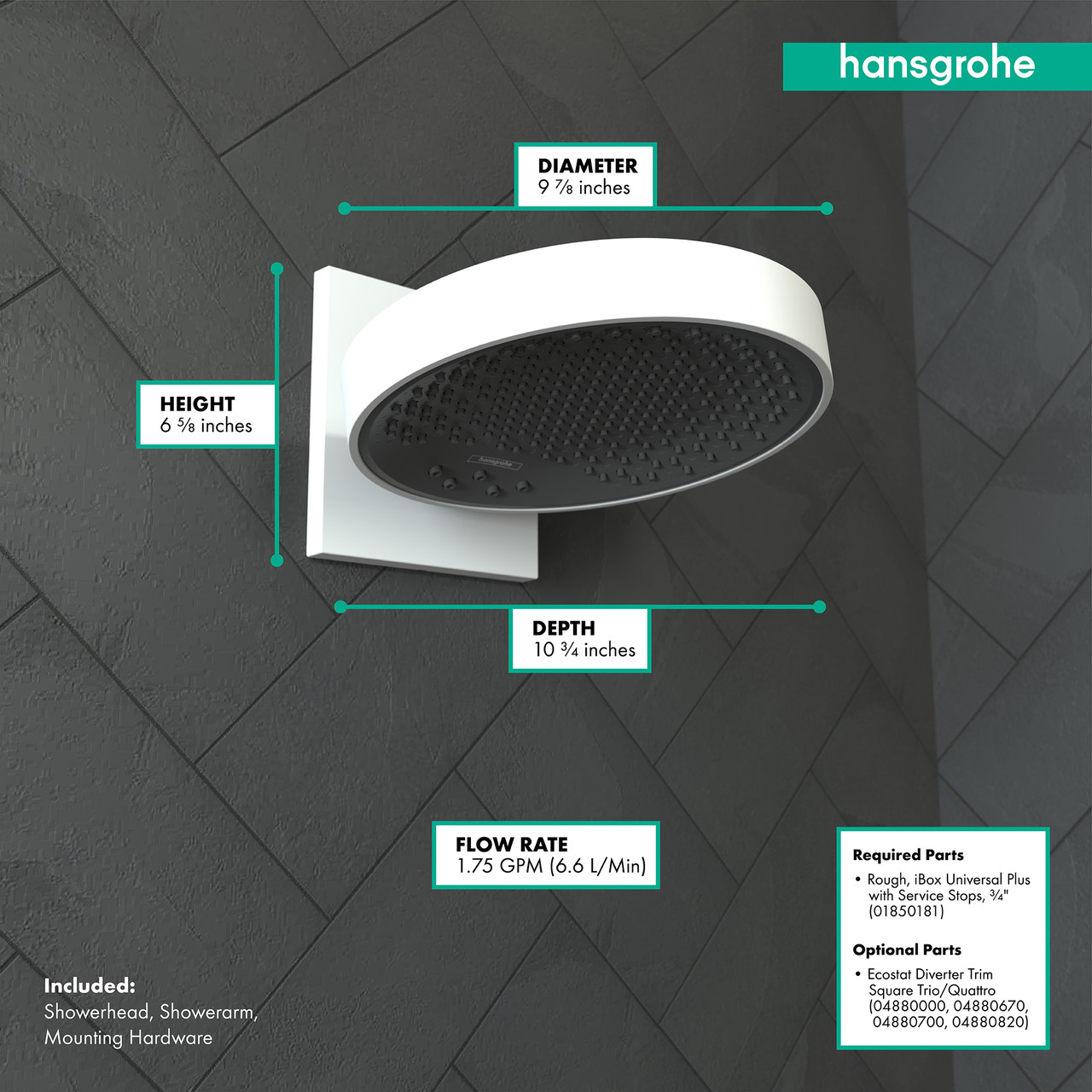 Hansgrohe 26235701 Rainfinity Shower Head 250 3-Jet with Wall Connector Trim, 1.75 GPM in Matte White