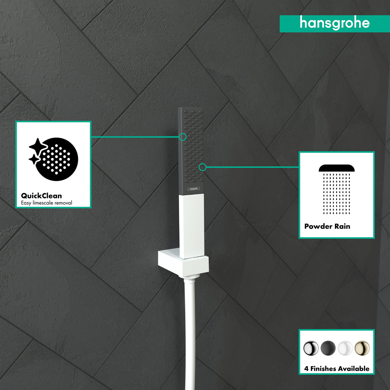 Hansgrohe 26867701 Rainfinity Baton Handshower 100 1-Jet, 1.75 GPM in Matte White