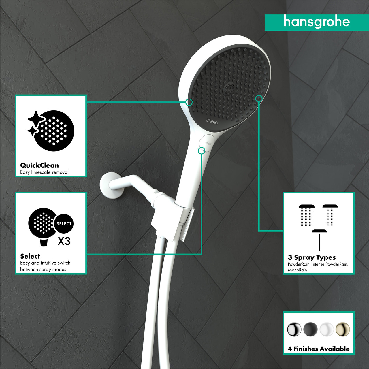 Hansgrohe 26913701 Rainfinity Handshower Set 130 3-Jet, 2.5 GPM in Matte White