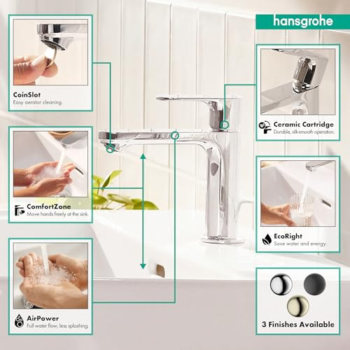 hansgrohe 72517001 Rebris S Single-Hole Faucet 110 with Pop-Up Drain, 1.2 GPM in Chrome