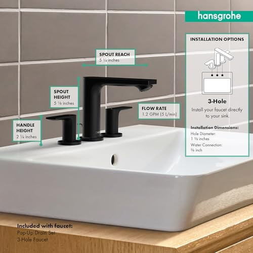 hansgrohe 72532001 Rebris E Widespread Faucet 110 with Pop-Up Drain, 1.2 GPM in Chrome