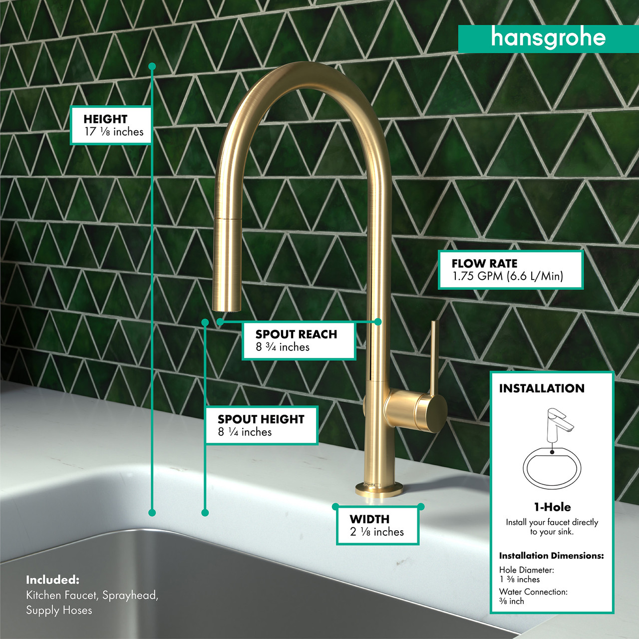 Hansgrohe 72800251 Talis N High Arc Kitchen Faucet, O-Style, 2-Spray Pull-Down, 1.75 GPM in Brushed Gold Optic