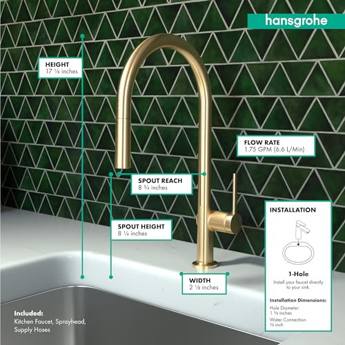 Hansgrohe 72800251 Talis N High Arc Kitchen Faucet, O-Style, 2-Spray Pull-Down, 1.75 GPM in Brushed Gold Optic
