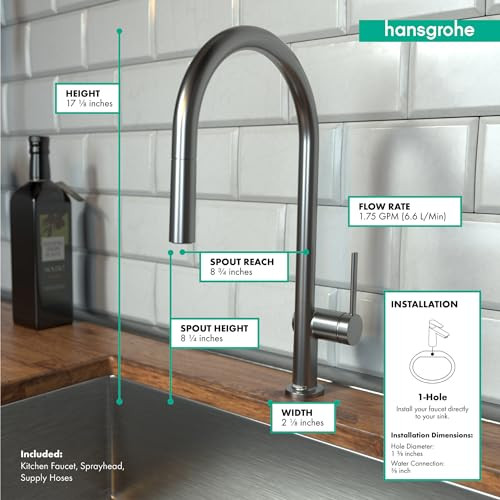 Hansgrohe 72800341 Talis N High Arc Kitchen Faucet, O-Style, 2-Spray Pull-Down, 1.75 GPM in Brushed Black Chrome